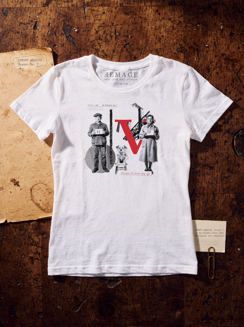 Plate XV, the collage, on a white T-shirt