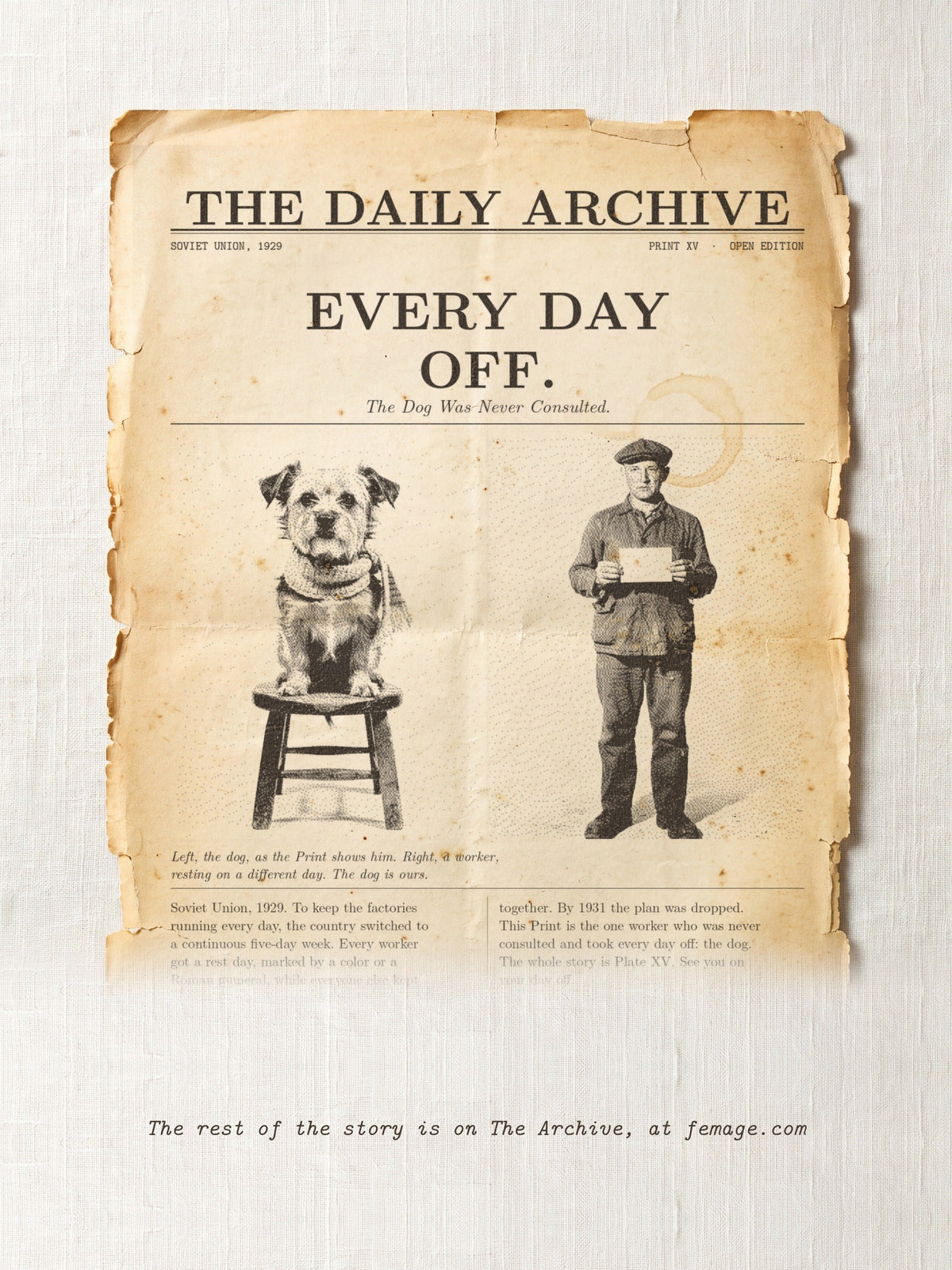 The story of this Print on aged newspaper paper: the title and first lines of the true story, from The Daily Archive.