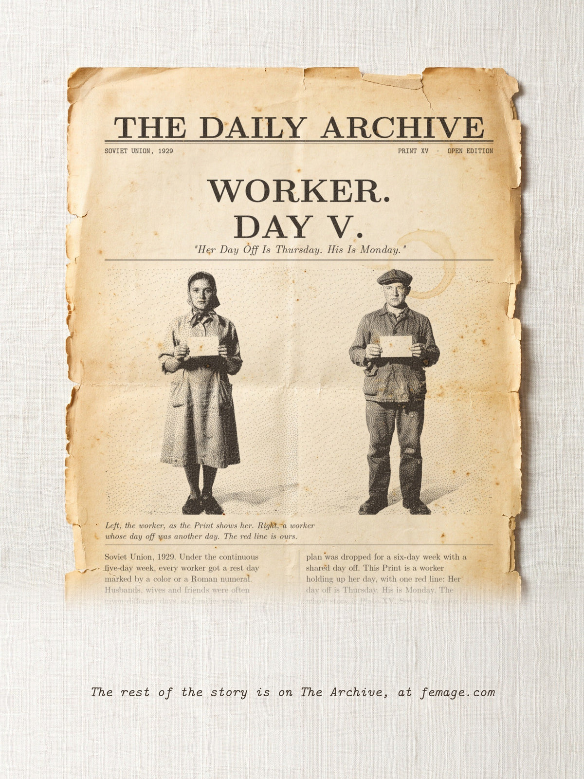 The story of this Print on aged newspaper paper: the title and first lines of the true story, from The Daily Archive.