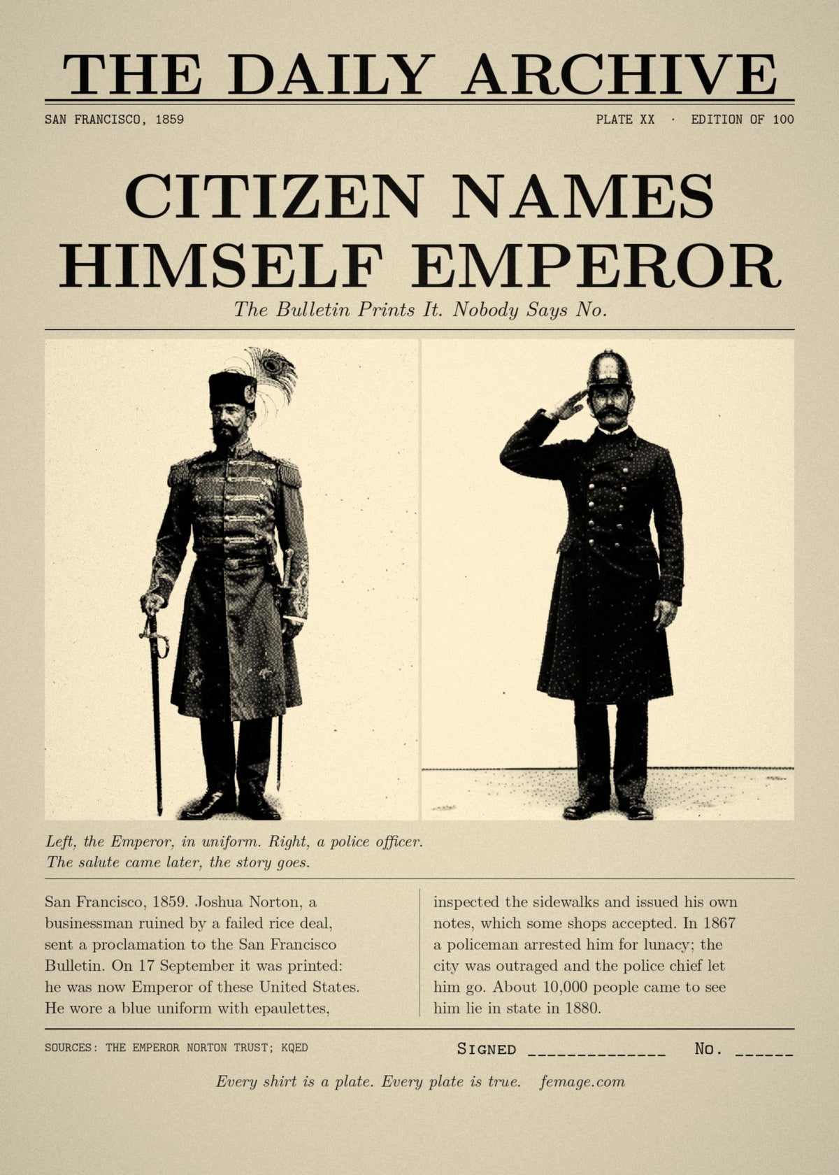 The Daily Archive story card: Citizen names himself Emperor