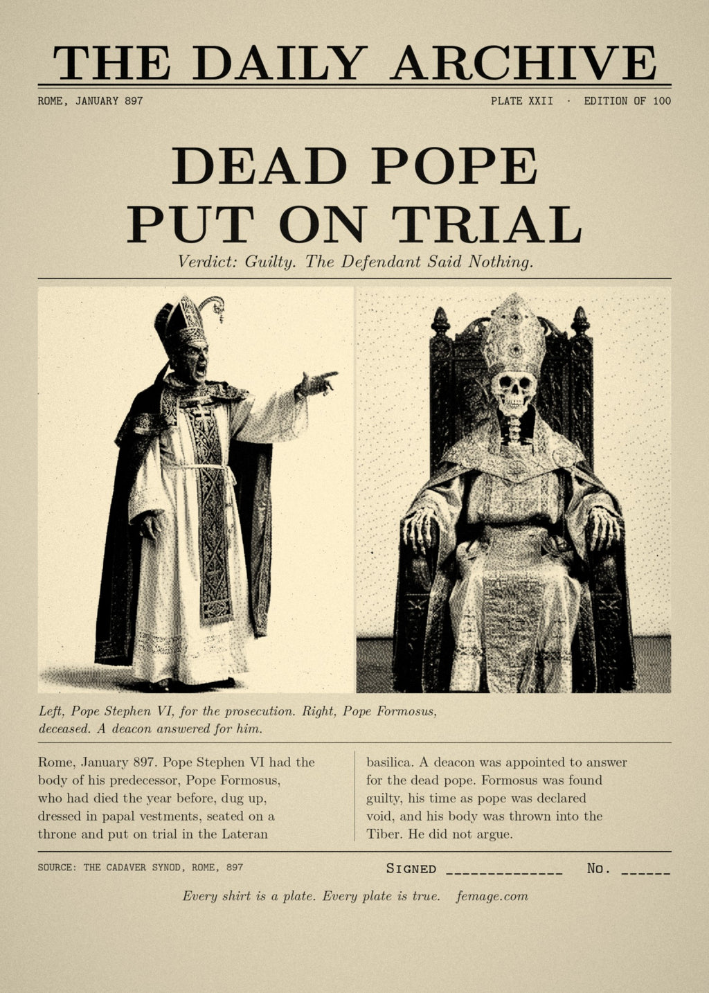 The Daily Archive story card: Dead pope put on trial
