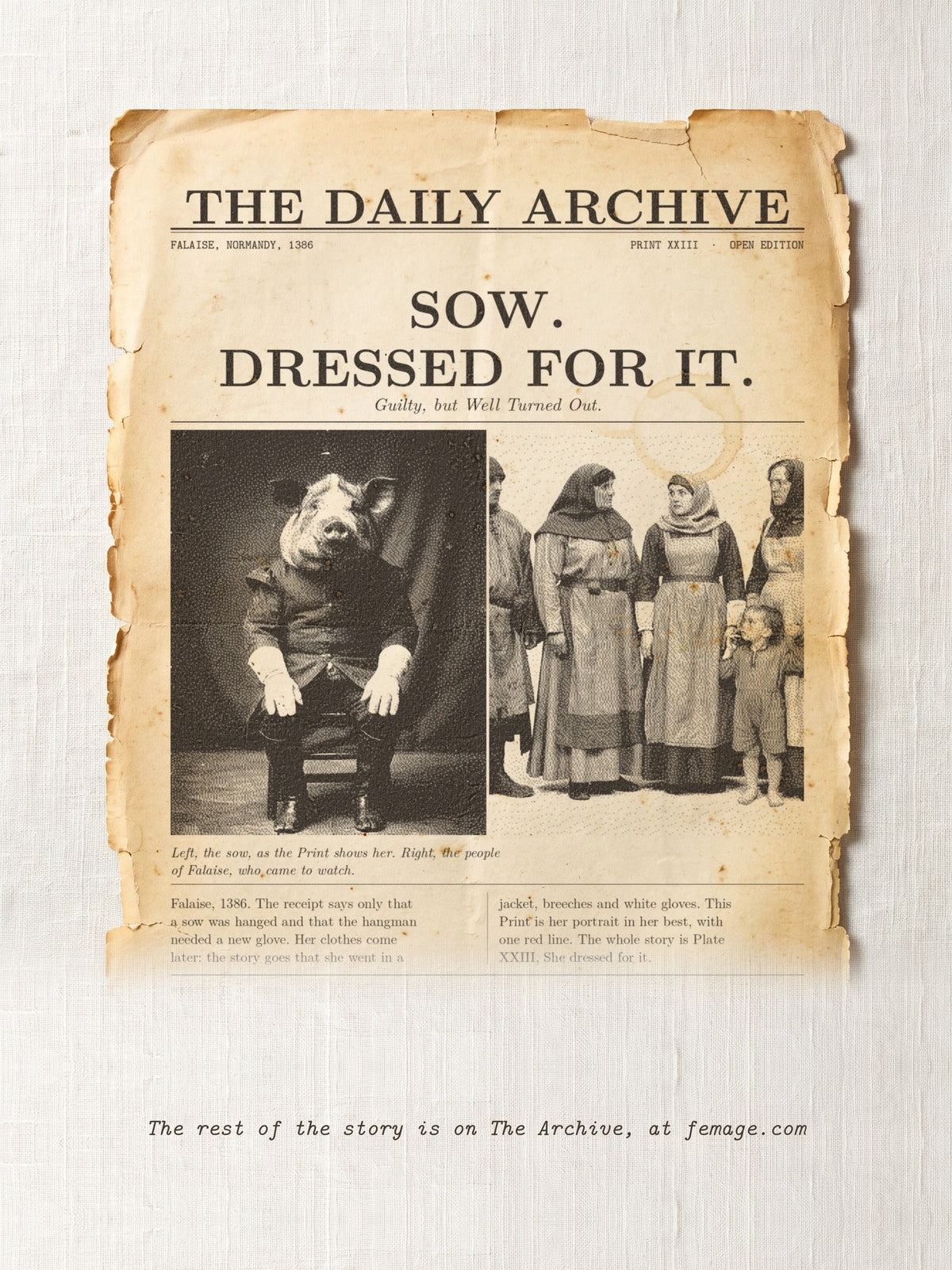 The Daily Archive story card for Print XXIII: Sow. Dressed for it.