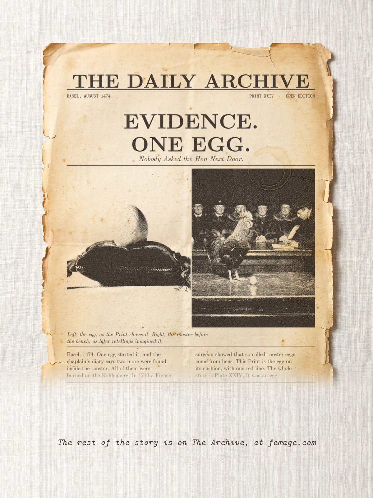 The Daily Archive story card for Print XXIV: Evidence. One egg.