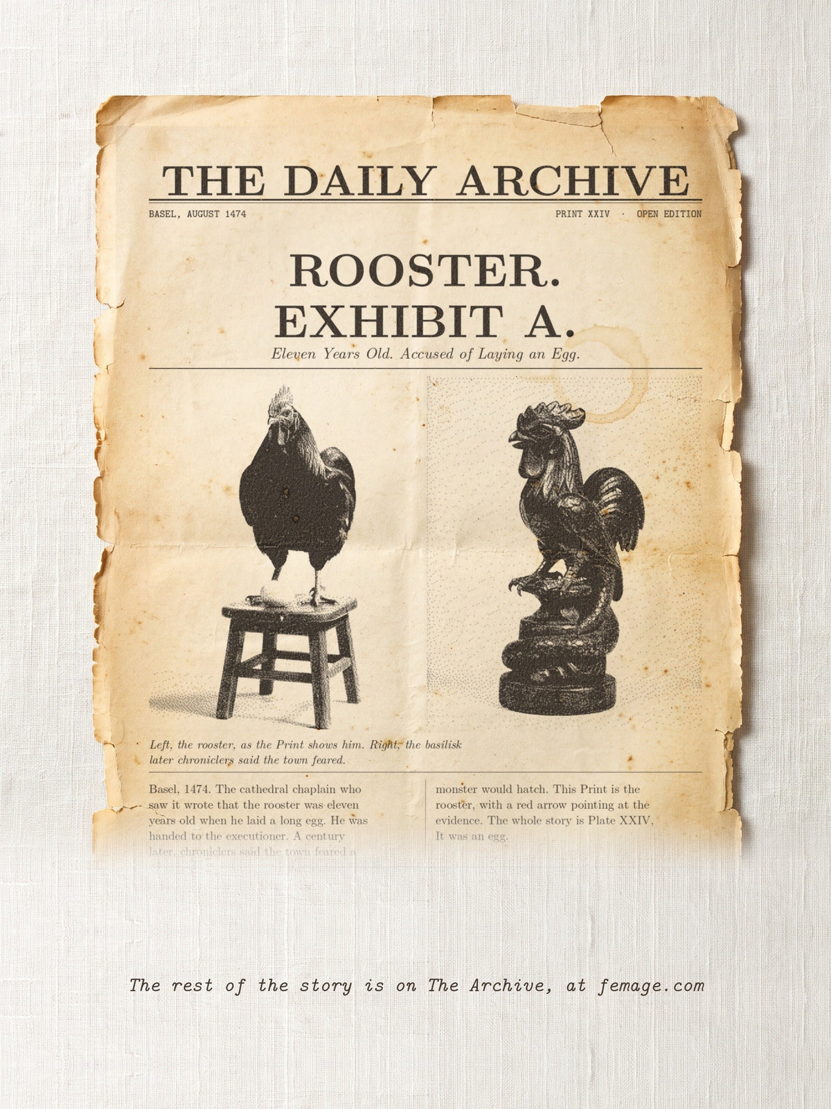 The Daily Archive story card for Print XXIV: Rooster. Exhibit A.
