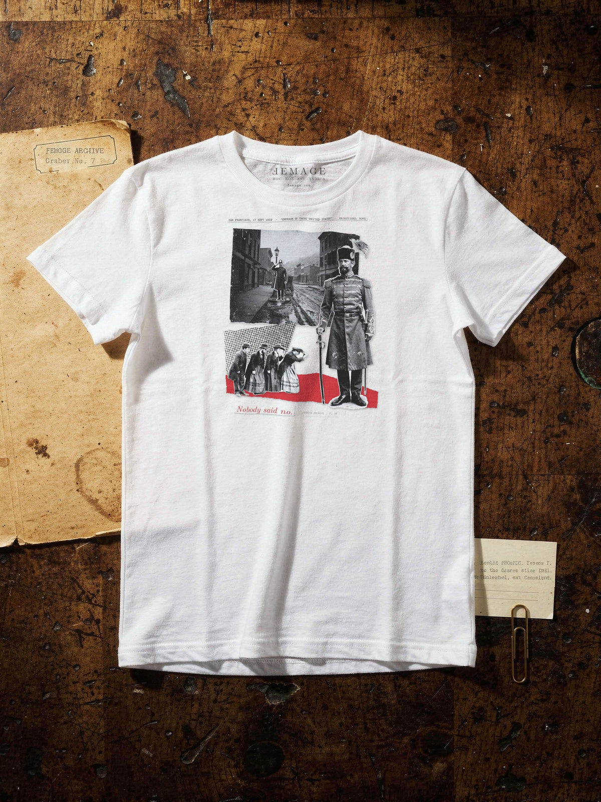 Men's classic cut, Plate XX tee on the archive desk
