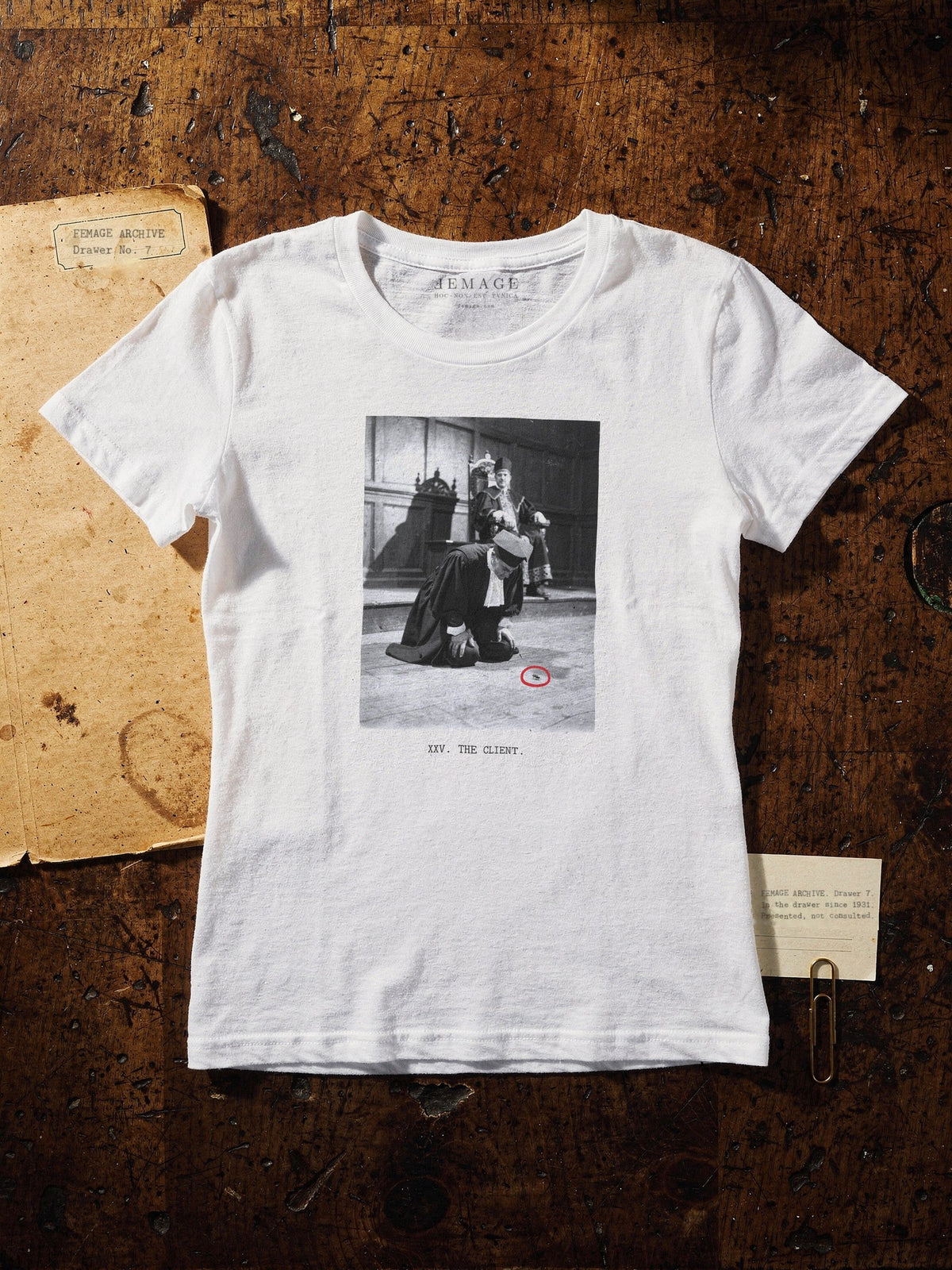 Print XXV, the client, black and white print on the women's fitted tee