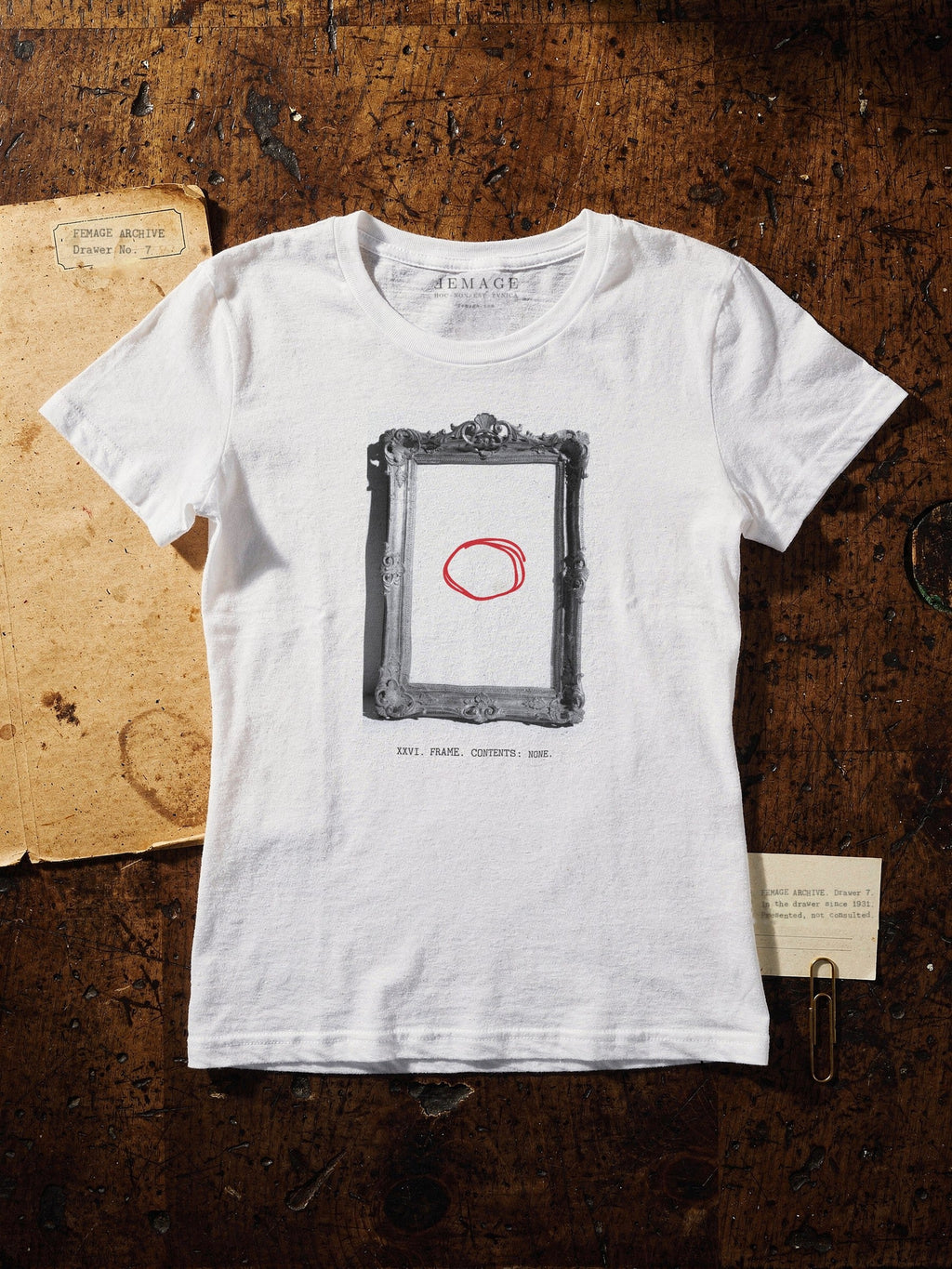 Print XXVI, the empty frame, black and white print on the women's fitted tee