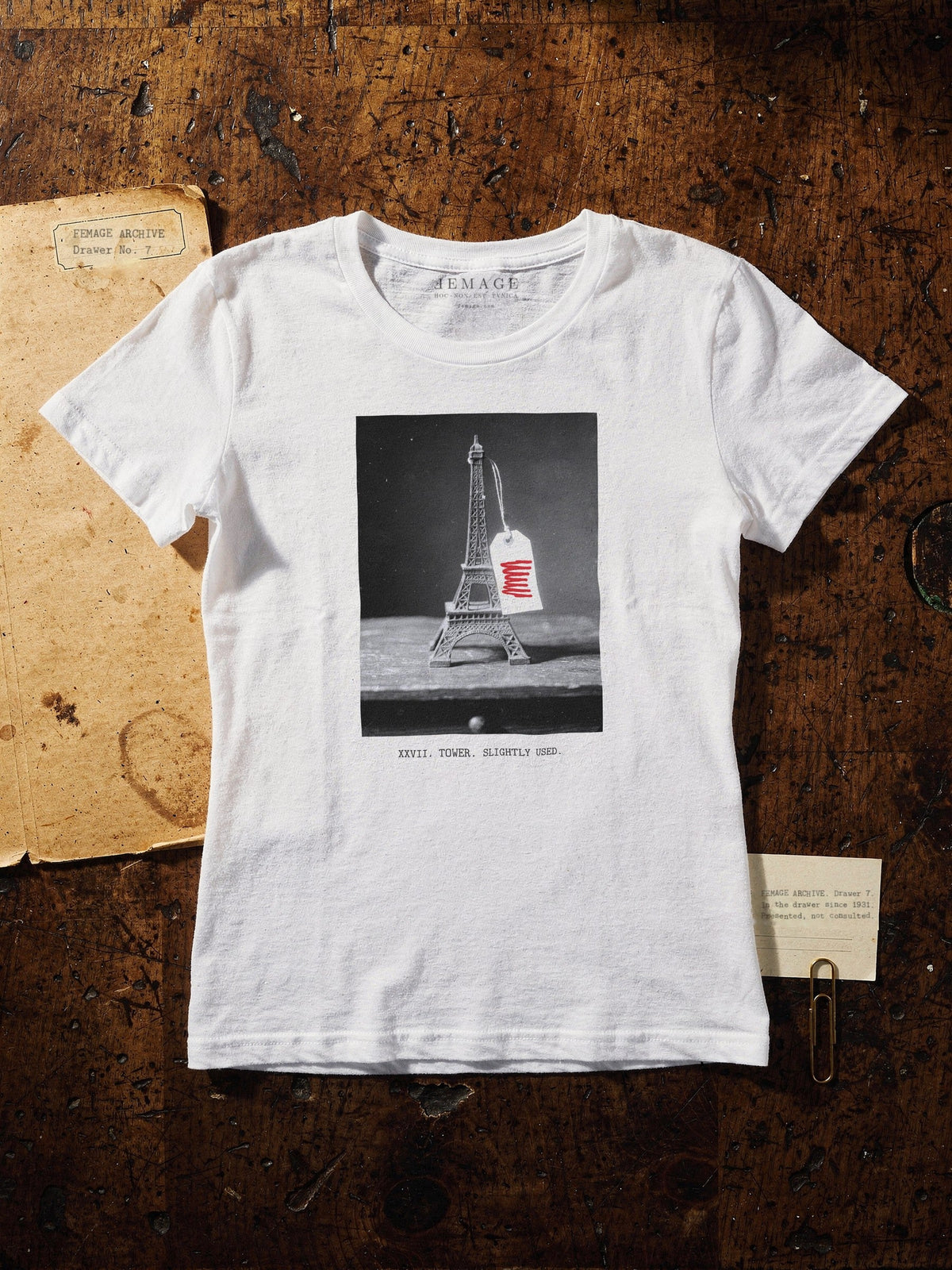Print XXVII, the tower, black and white print on the women's fitted tee