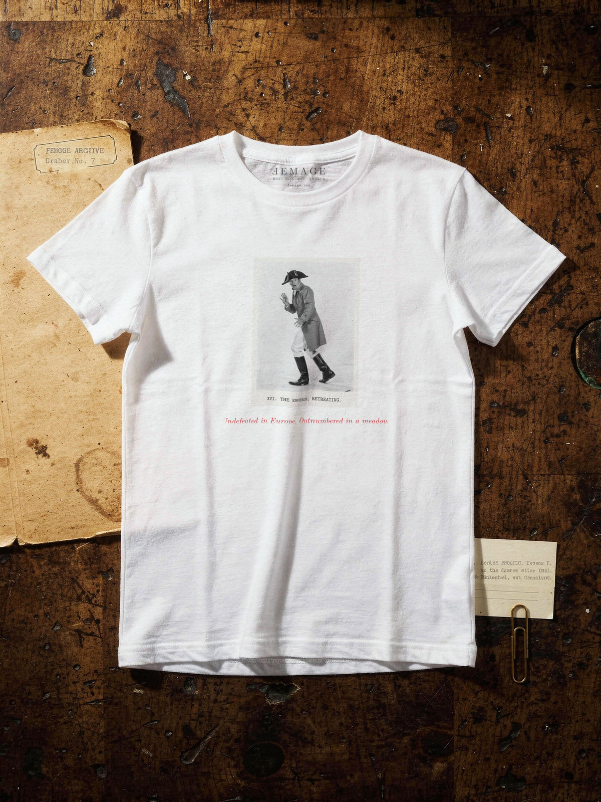 Undefeated in Europe. Outnumbered in a meadow. Print XVI, the emperor, on a white men's classic tee